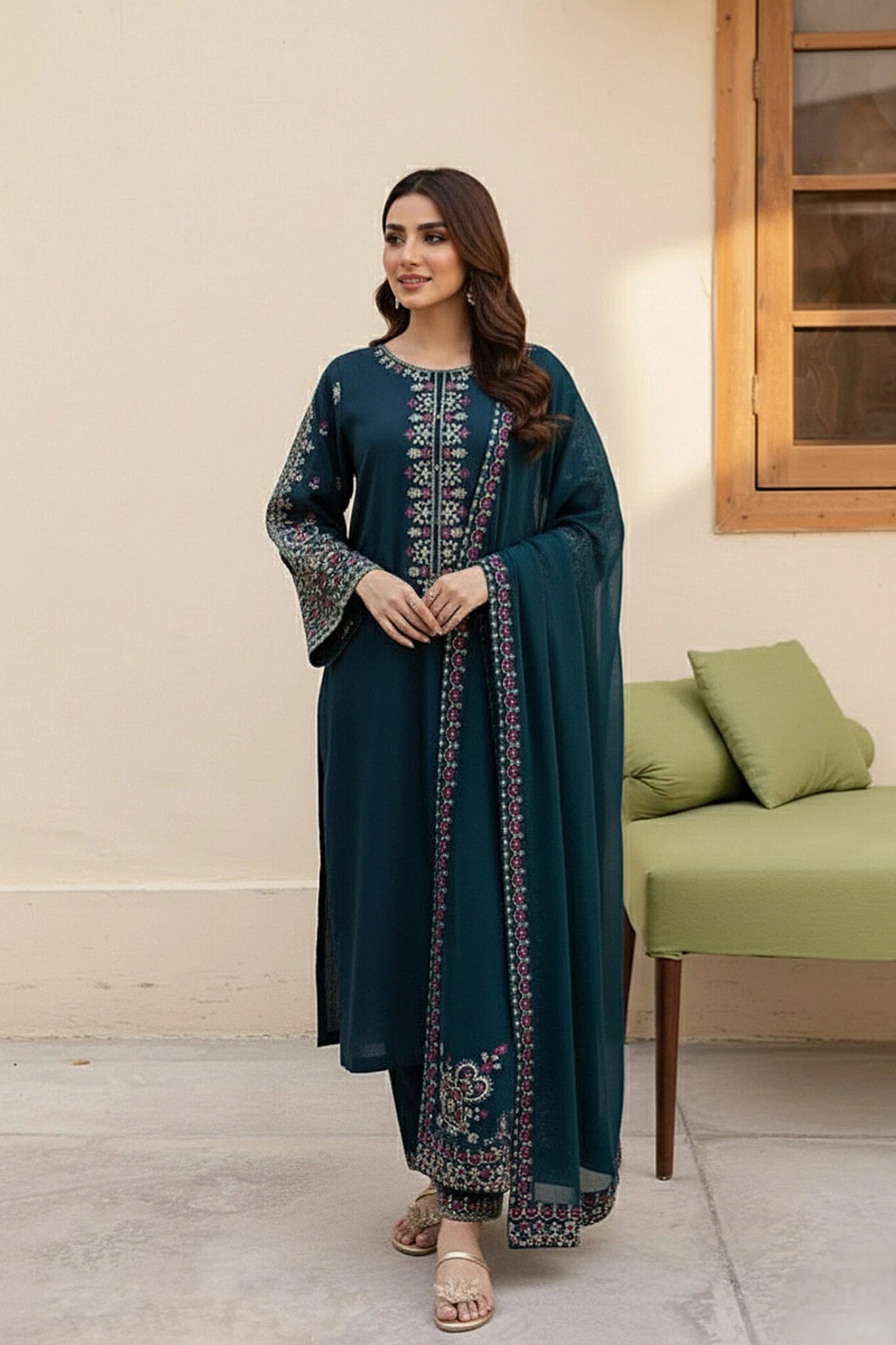 3 Piece - Unstitched Fully Embroidered Lawn Fabric GRW-68