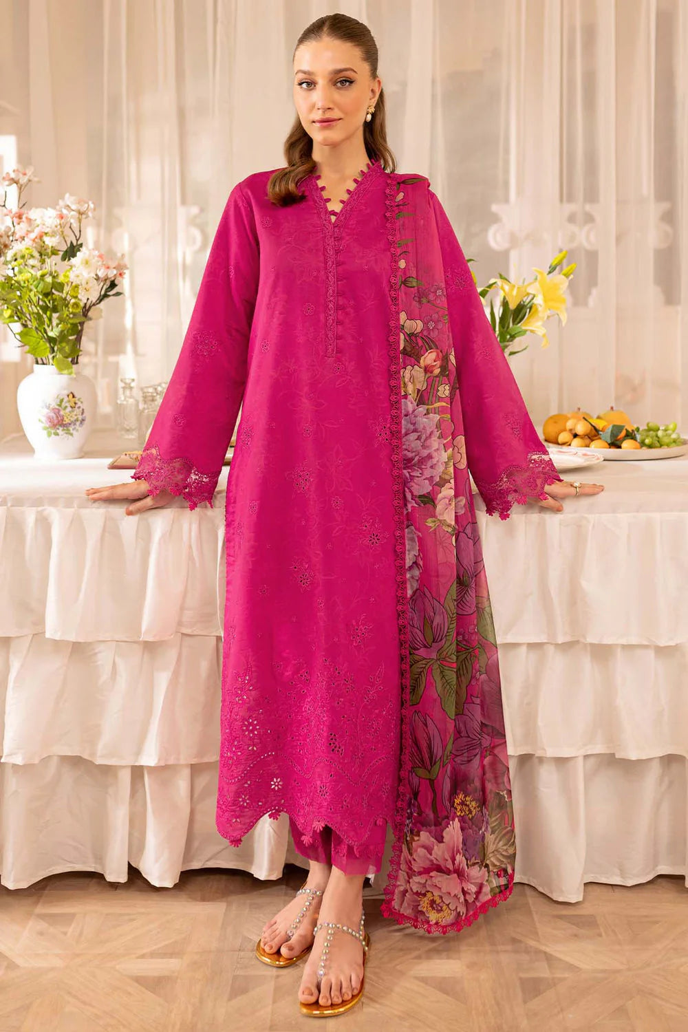 3 Piece - Unstitched Embroidered Lawn Fabric GRW-63