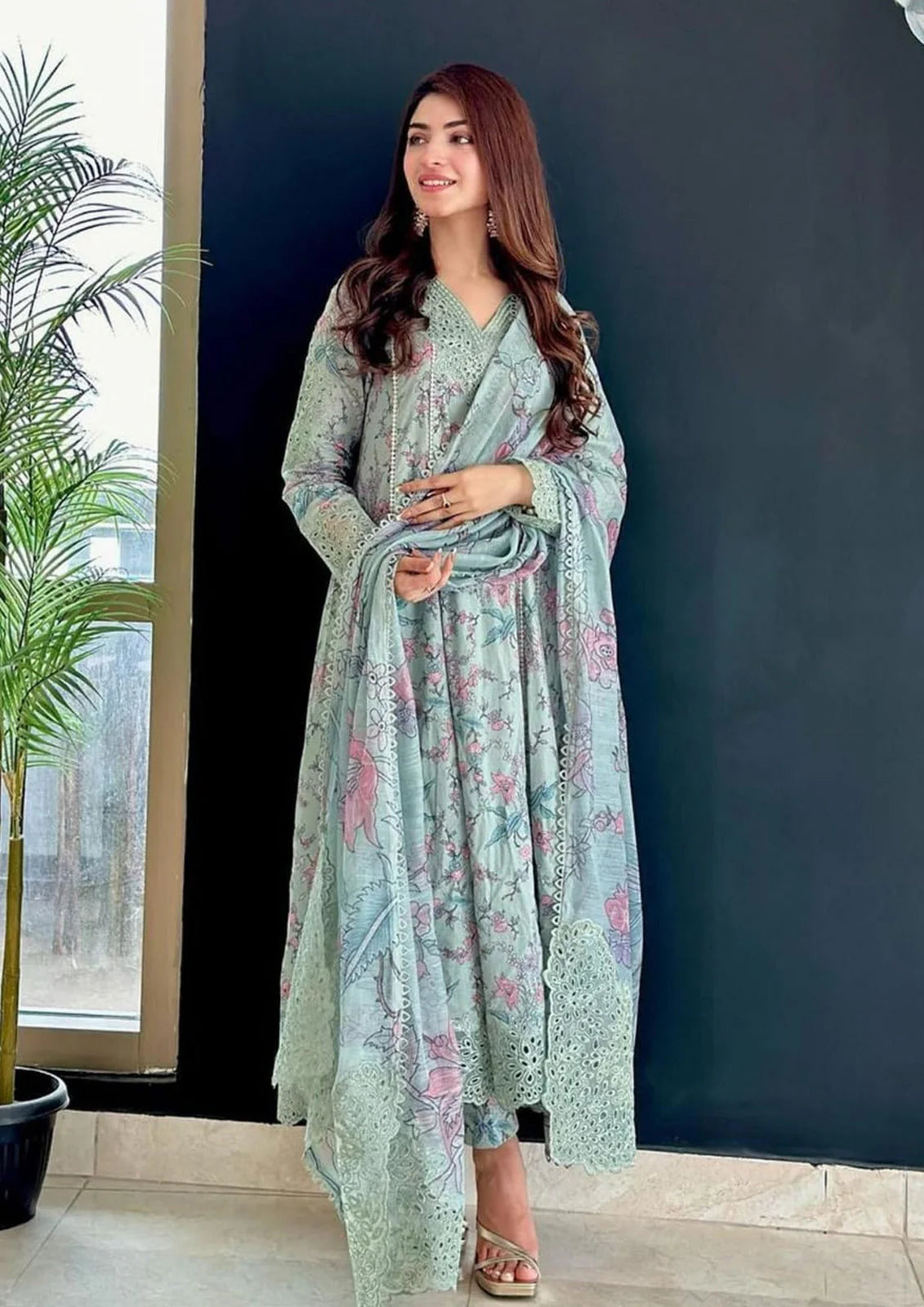 3 Piece - Unstitched Digital Printed Lawn Fabric With Embroidered Laces– GRWF-602