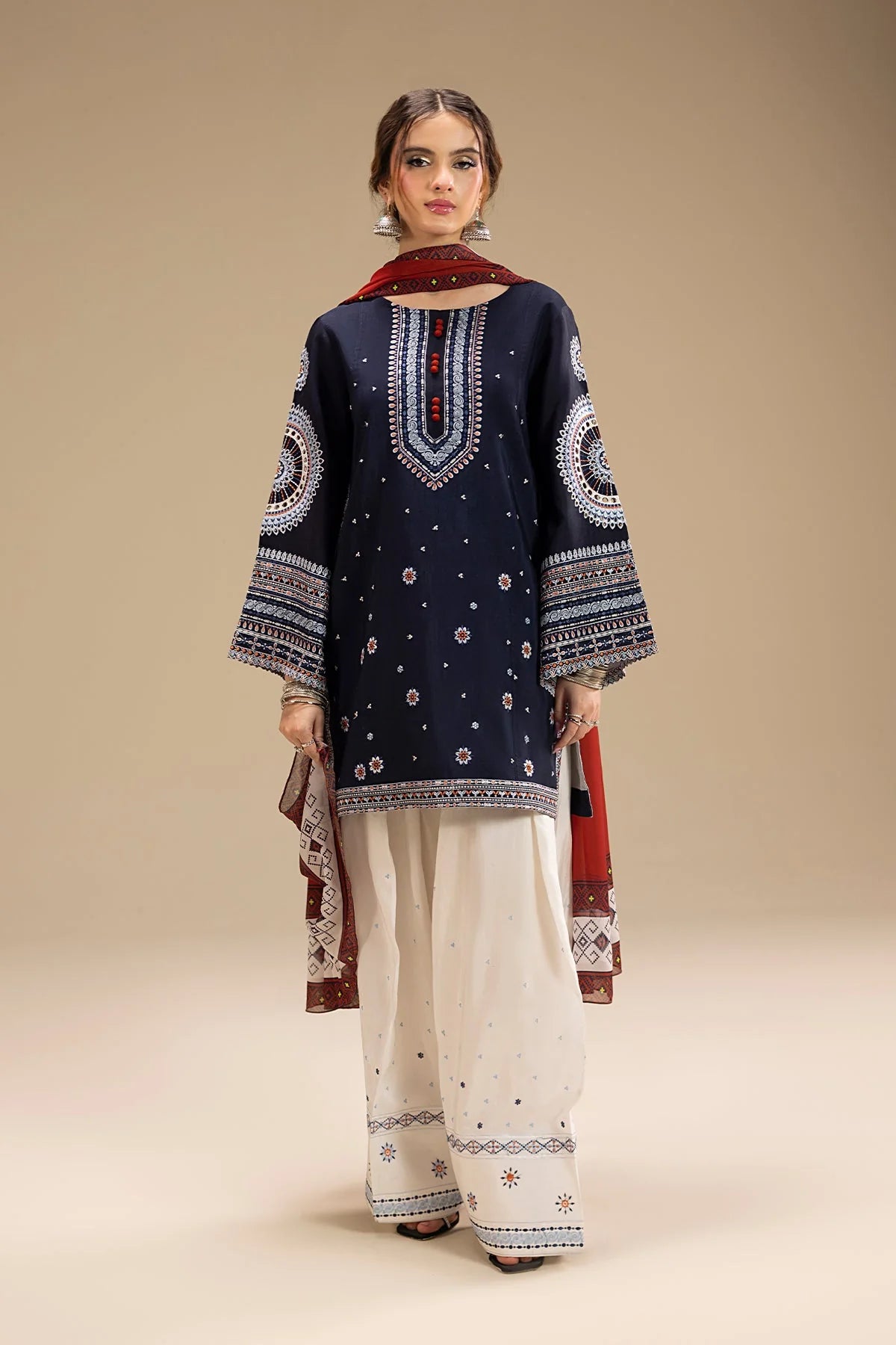 3 Piece - Embroidered Lawn Fabric with Printed Dupatta GRW-66