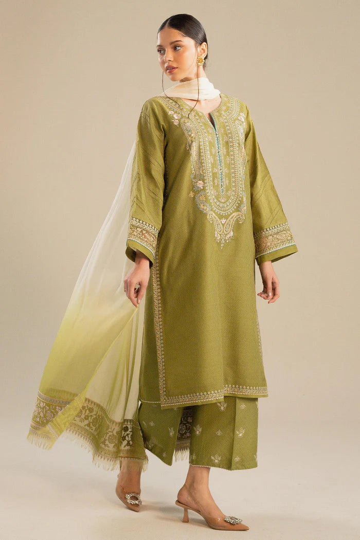 Embroidered Lawn 3pc with Embroidered Chiffon Dupatta-GRWF-504