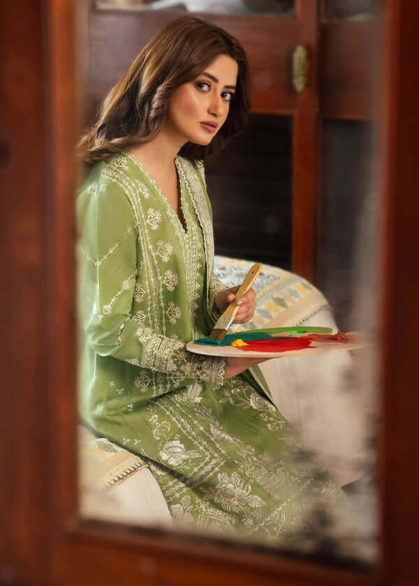 Unstitched 3 Piece Fully Embroidered Lawn Suit With Full Embroidered Lawn Dupatta GRW-62