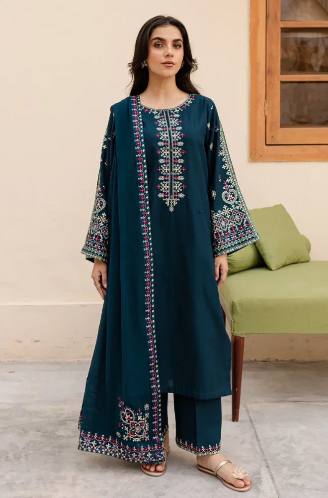 Summer 3PC Lawn Embroidered Suit- GRW-11