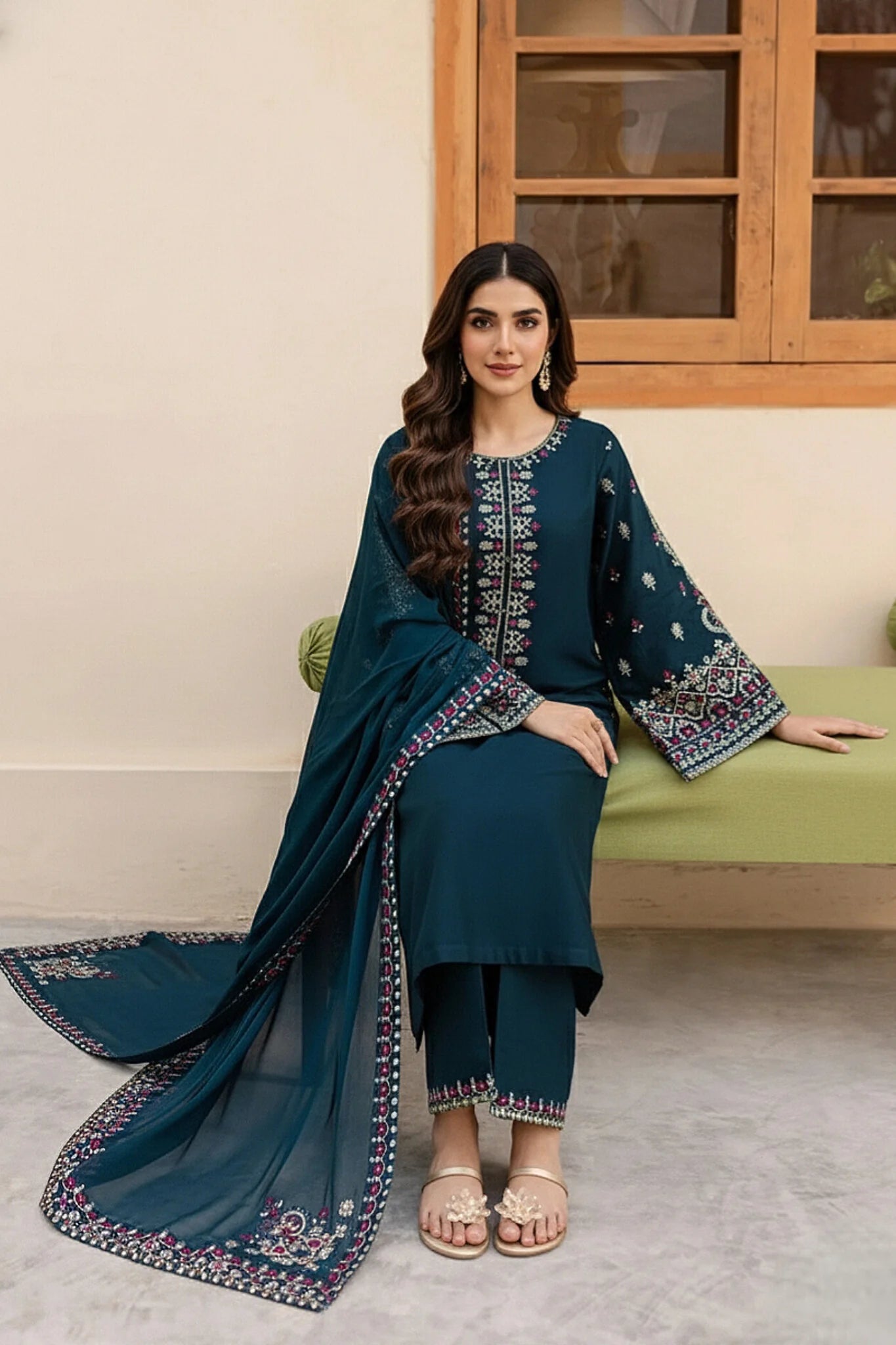 3 Piece - Unstitched Fully Embroidered Lawn Fabric GRW-68
