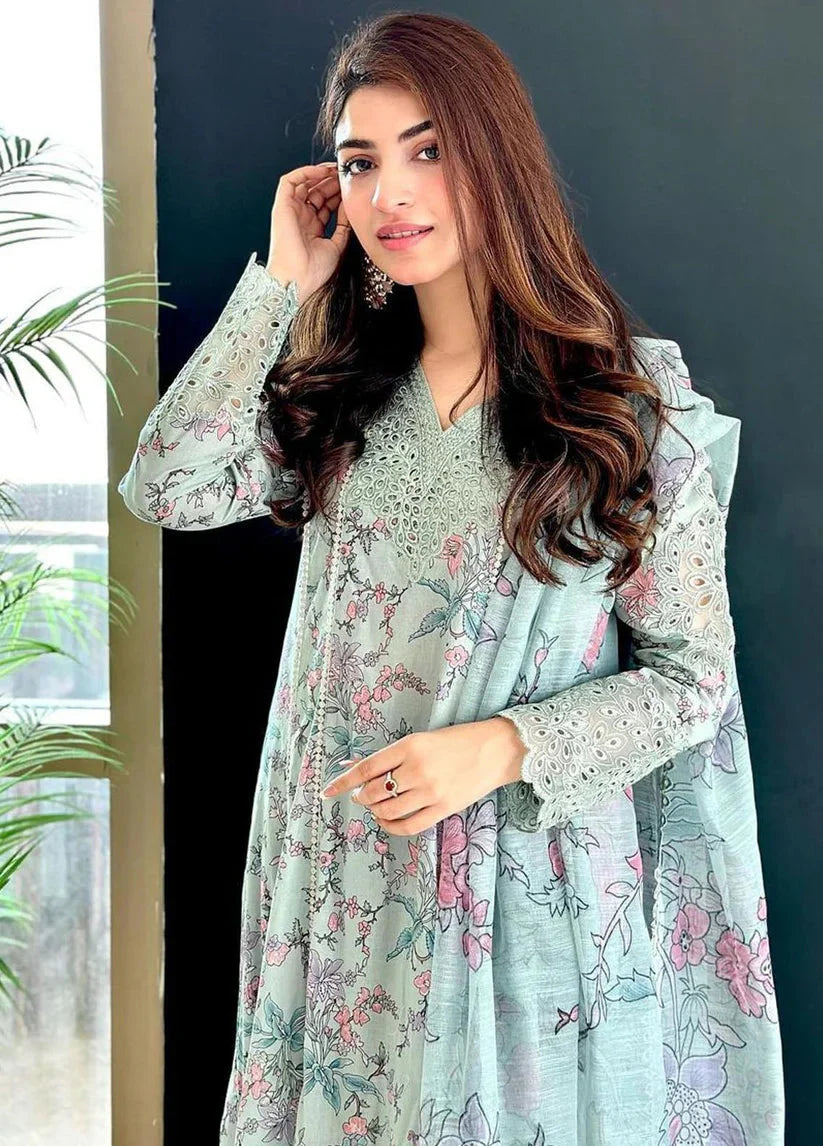 3 Piece - Unstitched Digital Printed Lawn Fabric With Embroidered Laces– GRWF-602