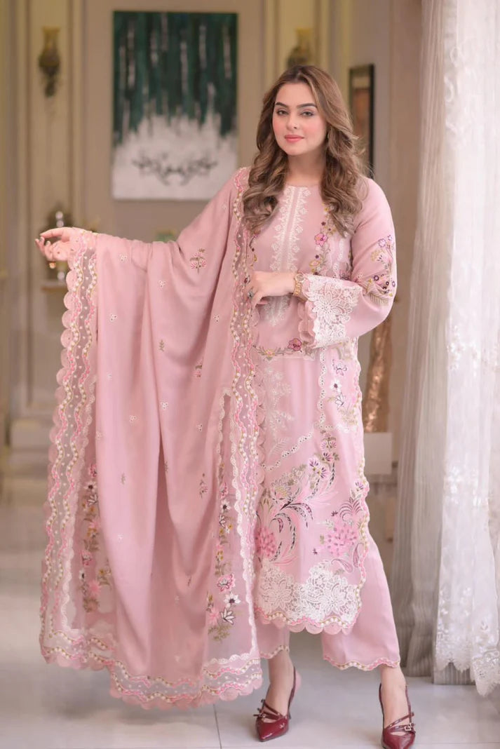 Unstitched 3 Piece Fully Embroidered Lawn Suit With Embroidered Lawn Dupatta – GRWF-501