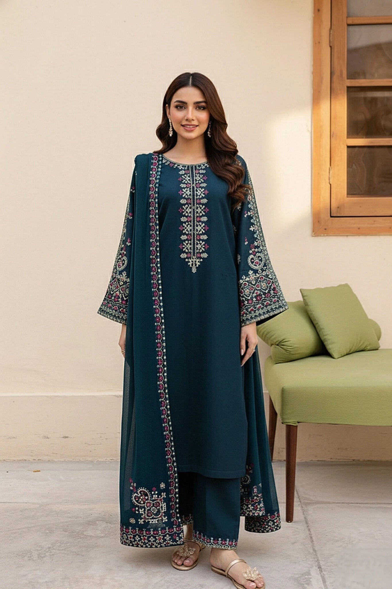 3 Piece - Unstitched Fully Embroidered Lawn Fabric GRW-68