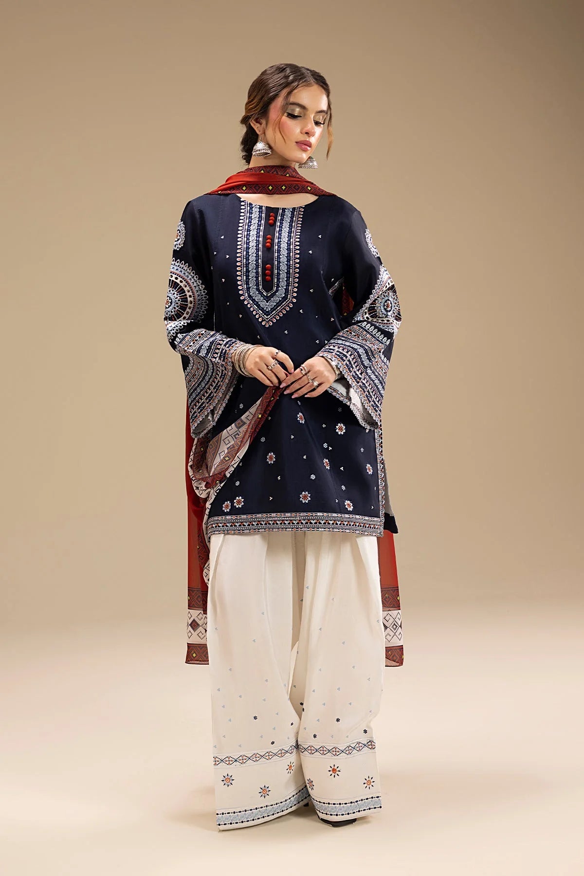 3 Piece - Embroidered Lawn Fabric with Printed Dupatta GRW-66