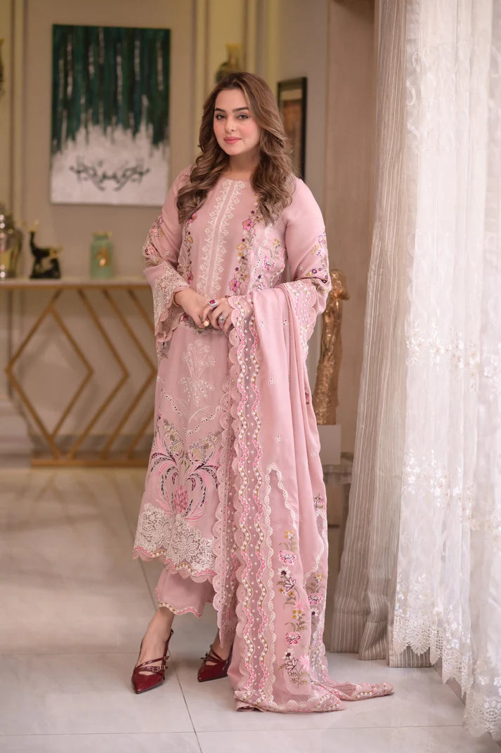 Unstitched 3 Piece Fully Embroidered Lawn Suit With Embroidered Lawn Dupatta – GRWF-501