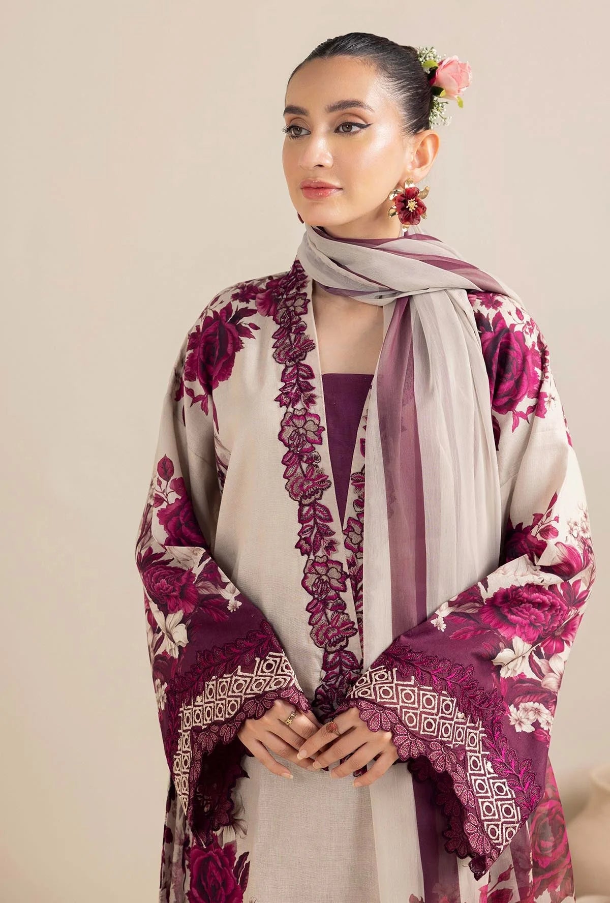 3 Piece - Unstitched Digital Printed Lawn Fabric with Lawn Dupatta – GRWF-603