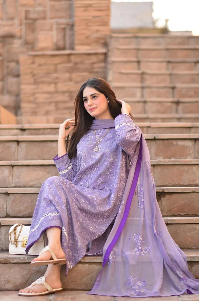 Summer 3PC Lawn Embroidered Suit - GRW-23