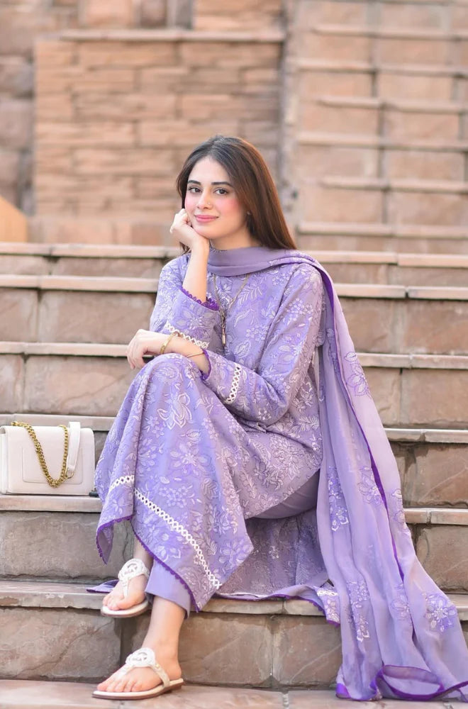 Summer 3PC Lawn Embroidered Suit - GRW-23